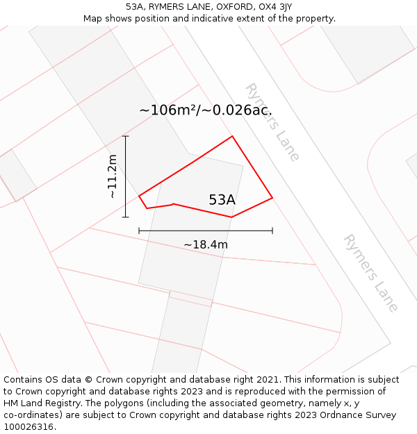 53A, RYMERS LANE, OXFORD, OX4 3JY: Plot and title map