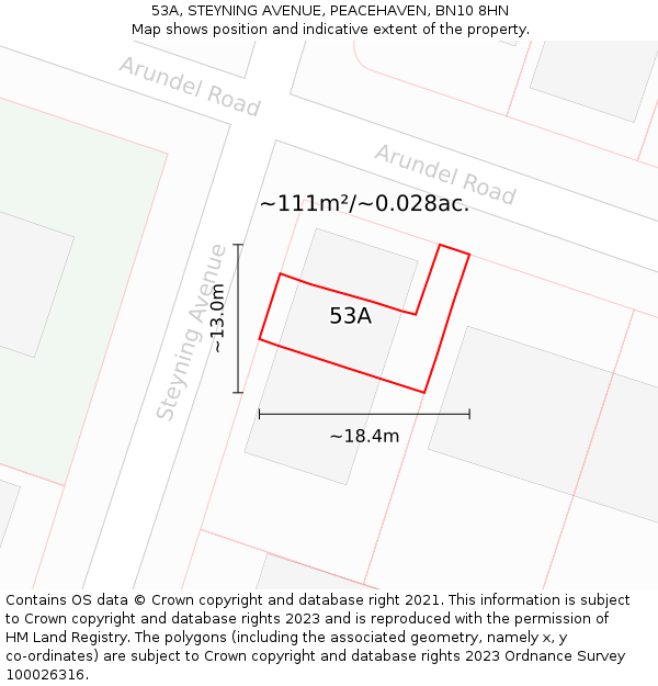 53A, STEYNING AVENUE, PEACEHAVEN, BN10 8HN: Plot and title map