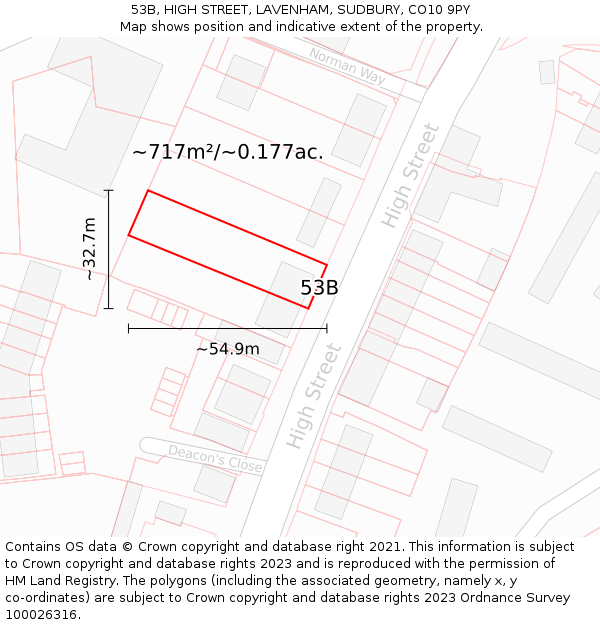 53B, HIGH STREET, LAVENHAM, SUDBURY, CO10 9PY: Plot and title map