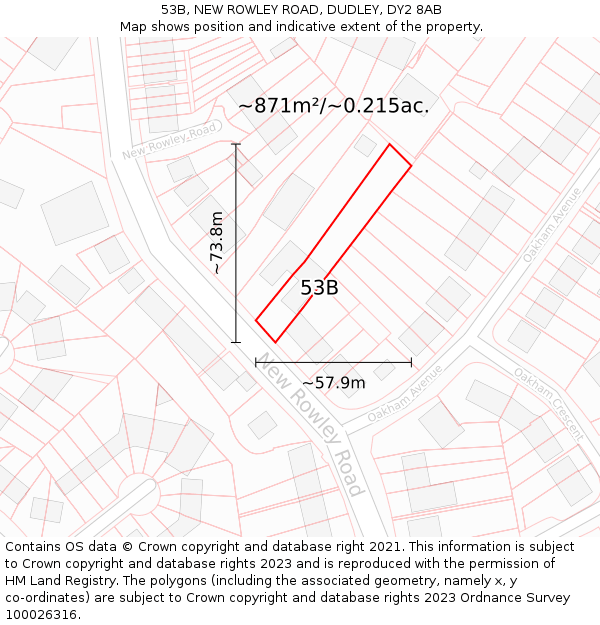 53B, NEW ROWLEY ROAD, DUDLEY, DY2 8AB: Plot and title map