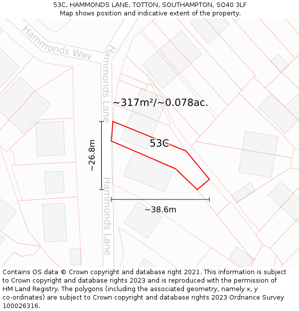 53C, HAMMONDS LANE, TOTTON, SOUTHAMPTON, SO40 3LF: Plot and title map