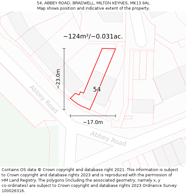 54, ABBEY ROAD, BRADWELL, MILTON KEYNES, MK13 9AL: Plot and title map