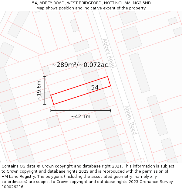 54, ABBEY ROAD, WEST BRIDGFORD, NOTTINGHAM, NG2 5NB: Plot and title map