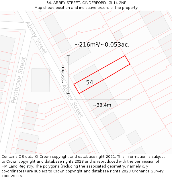 54, ABBEY STREET, CINDERFORD, GL14 2NP: Plot and title map