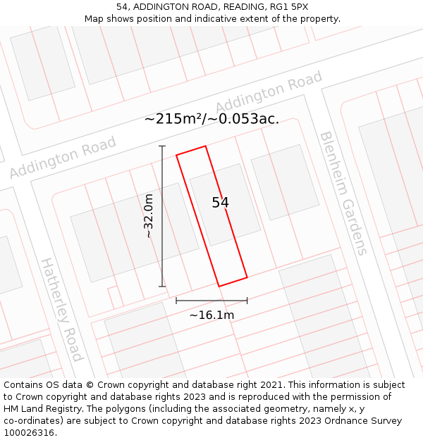 54, ADDINGTON ROAD, READING, RG1 5PX: Plot and title map