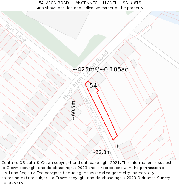 54, AFON ROAD, LLANGENNECH, LLANELLI, SA14 8TS: Plot and title map