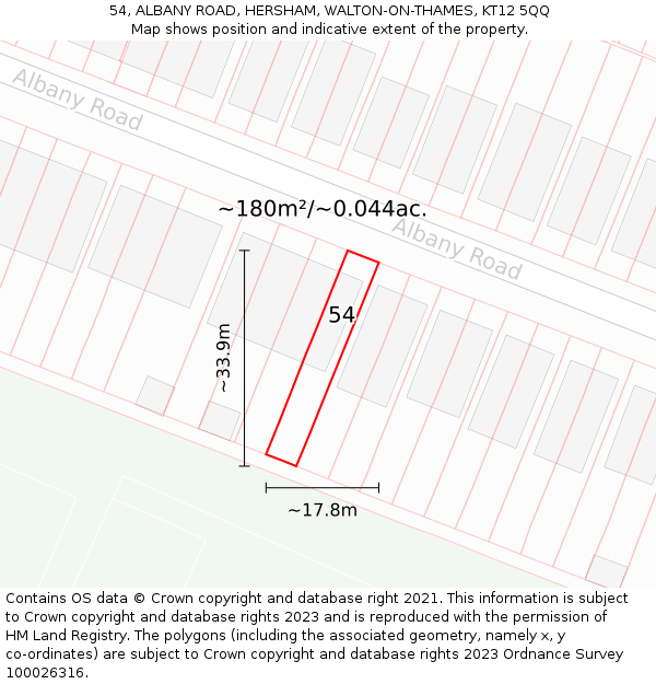 54, ALBANY ROAD, HERSHAM, WALTON-ON-THAMES, KT12 5QQ: Plot and title map