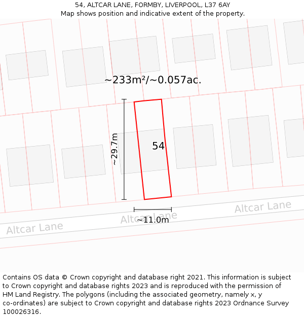 54, ALTCAR LANE, FORMBY, LIVERPOOL, L37 6AY: Plot and title map