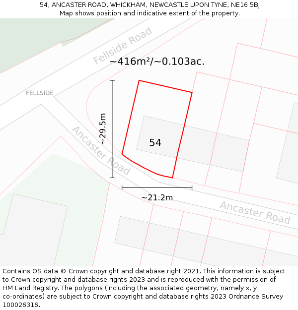 54, ANCASTER ROAD, WHICKHAM, NEWCASTLE UPON TYNE, NE16 5BJ: Plot and title map