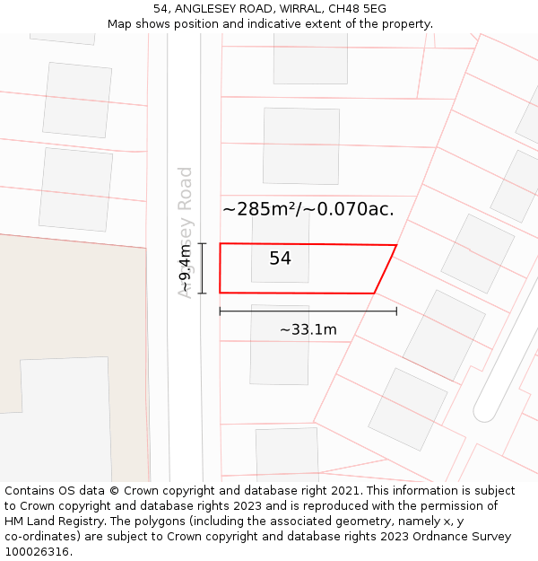 54, ANGLESEY ROAD, WIRRAL, CH48 5EG: Plot and title map