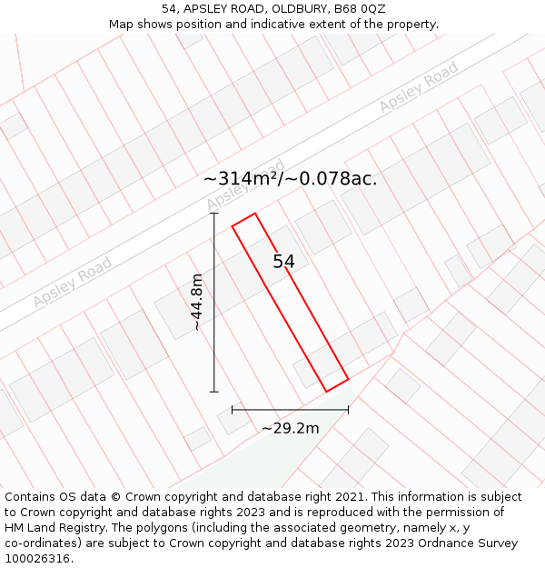 54, APSLEY ROAD, OLDBURY, B68 0QZ: Plot and title map