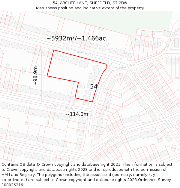 54, ARCHER LANE, SHEFFIELD, S7 2BW: Plot and title map