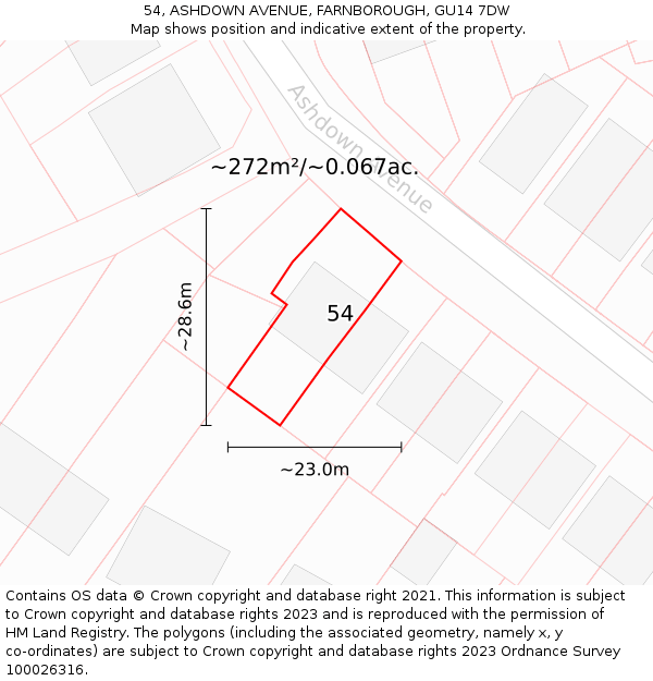 54, ASHDOWN AVENUE, FARNBOROUGH, GU14 7DW: Plot and title map