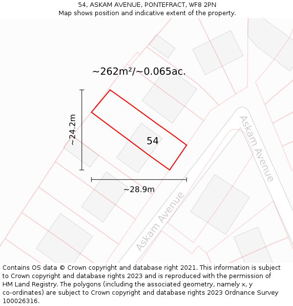 54, ASKAM AVENUE, PONTEFRACT, WF8 2PN: Plot and title map