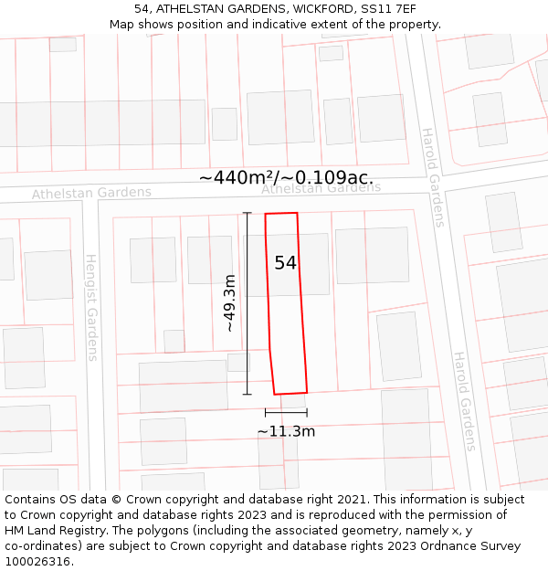 54, ATHELSTAN GARDENS, WICKFORD, SS11 7EF: Plot and title map