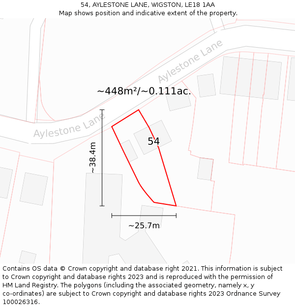 54, AYLESTONE LANE, WIGSTON, LE18 1AA: Plot and title map