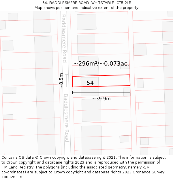 54, BADDLESMERE ROAD, WHITSTABLE, CT5 2LB: Plot and title map