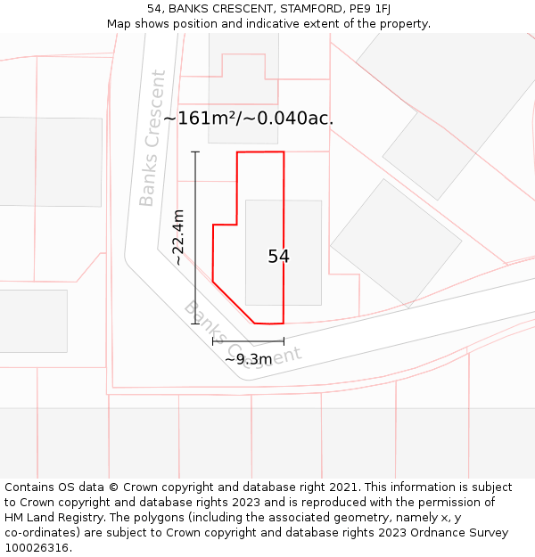 54, BANKS CRESCENT, STAMFORD, PE9 1FJ: Plot and title map