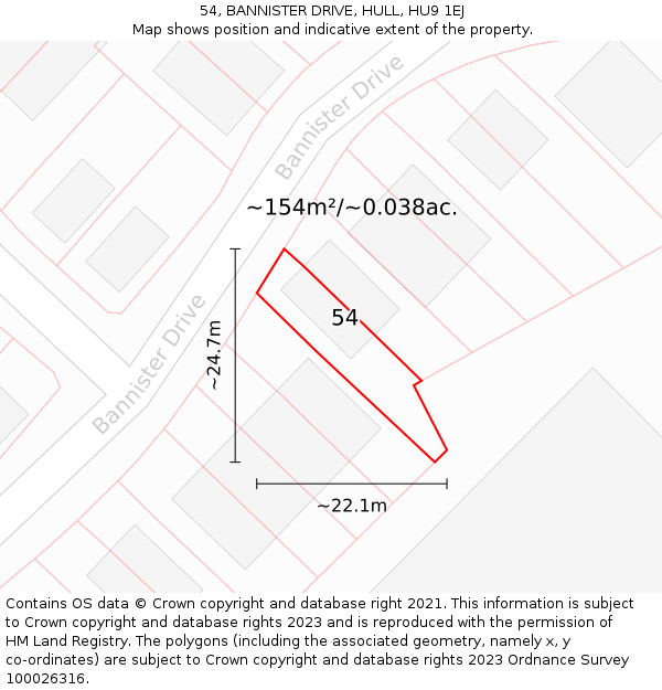 54, BANNISTER DRIVE, HULL, HU9 1EJ: Plot and title map