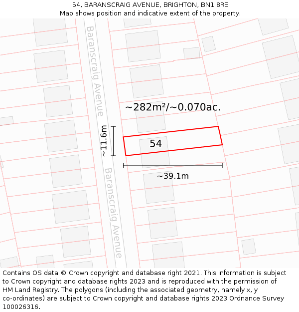 54, BARANSCRAIG AVENUE, BRIGHTON, BN1 8RE: Plot and title map