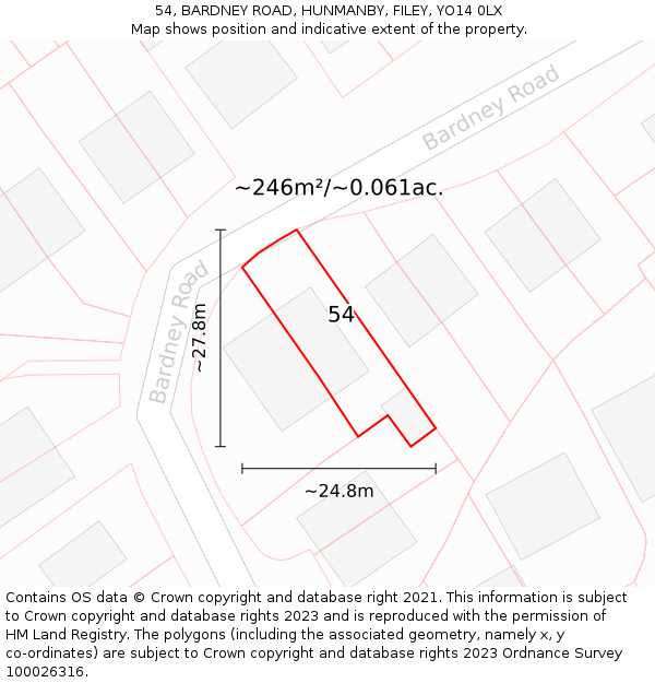 54, BARDNEY ROAD, HUNMANBY, FILEY, YO14 0LX: Plot and title map