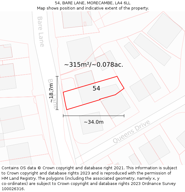 54, BARE LANE, MORECAMBE, LA4 6LL: Plot and title map