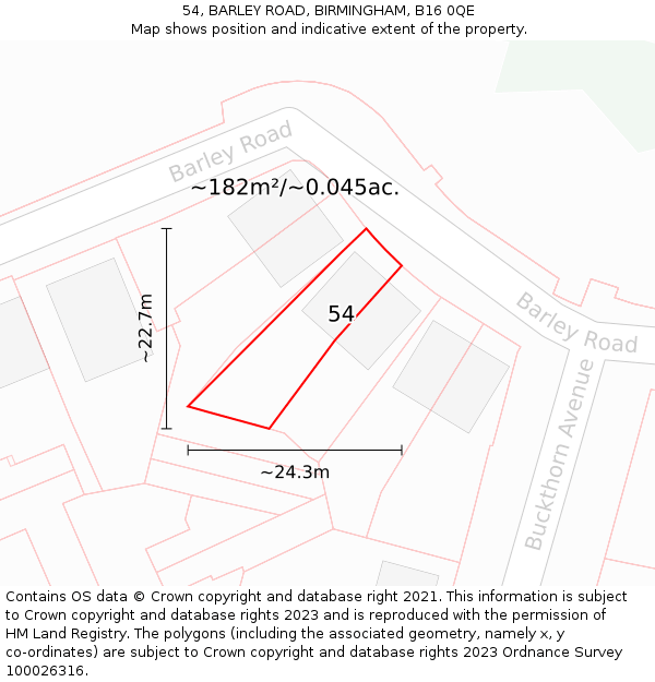 54, BARLEY ROAD, BIRMINGHAM, B16 0QE: Plot and title map