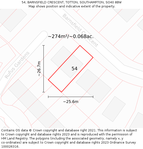 54, BARNSFIELD CRESCENT, TOTTON, SOUTHAMPTON, SO40 8BW: Plot and title map