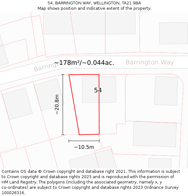 54, BARRINGTON WAY, WELLINGTON, TA21 9BA: Plot and title map