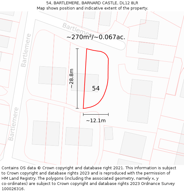 54, BARTLEMERE, BARNARD CASTLE, DL12 8LR: Plot and title map