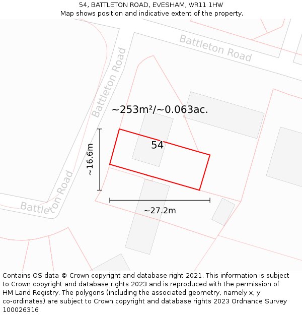 54, BATTLETON ROAD, EVESHAM, WR11 1HW: Plot and title map