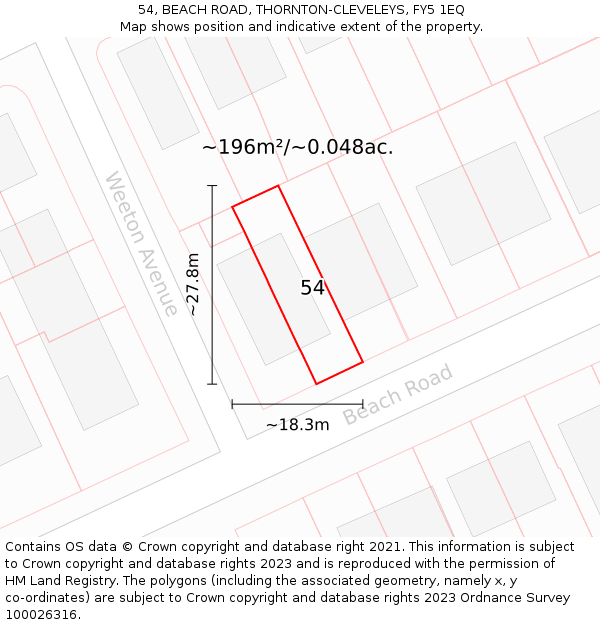 54, BEACH ROAD, THORNTON-CLEVELEYS, FY5 1EQ: Plot and title map