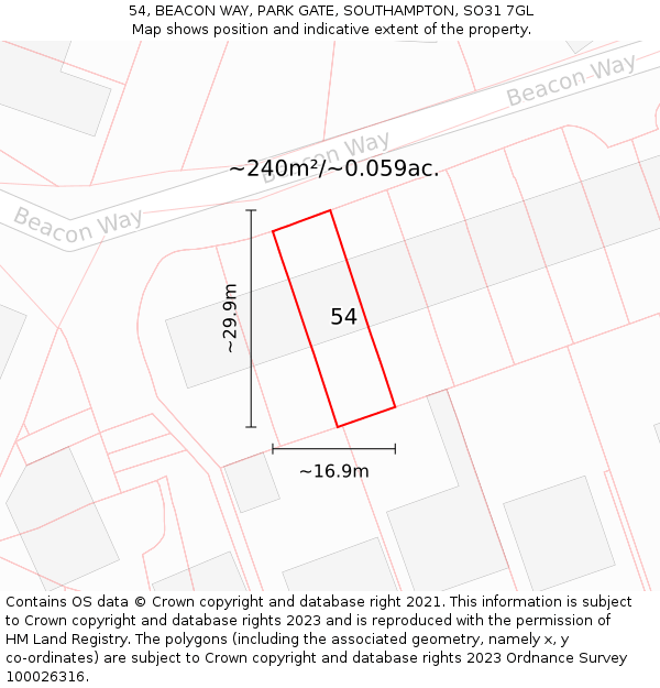 54, BEACON WAY, PARK GATE, SOUTHAMPTON, SO31 7GL: Plot and title map