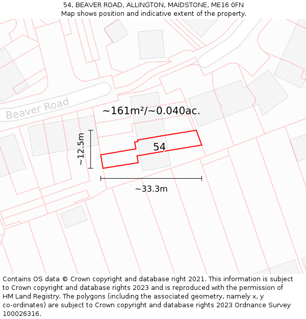 54, BEAVER ROAD, ALLINGTON, MAIDSTONE, ME16 0FN: Plot and title map