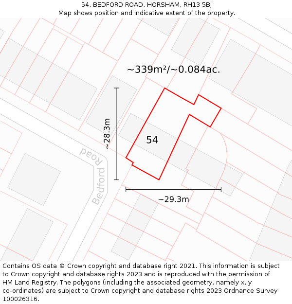 54, BEDFORD ROAD, HORSHAM, RH13 5BJ: Plot and title map