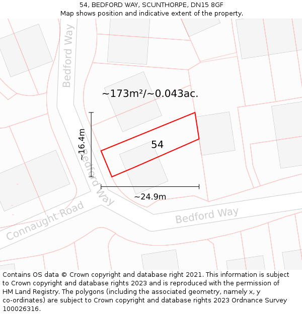 54, BEDFORD WAY, SCUNTHORPE, DN15 8GF: Plot and title map