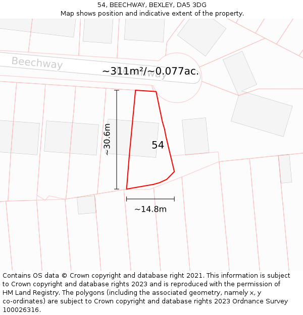 54, BEECHWAY, BEXLEY, DA5 3DG: Plot and title map