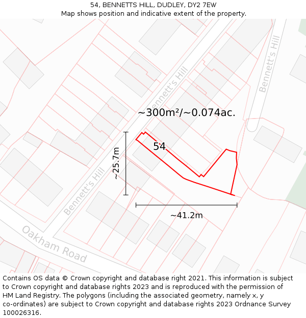 54, BENNETTS HILL, DUDLEY, DY2 7EW: Plot and title map