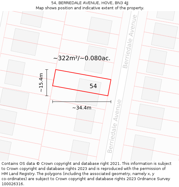 54, BERRIEDALE AVENUE, HOVE, BN3 4JJ: Plot and title map