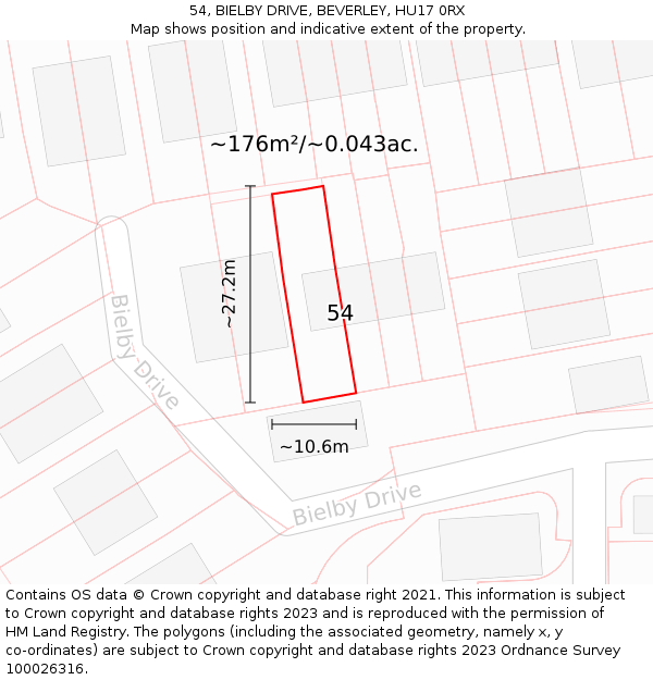 54, BIELBY DRIVE, BEVERLEY, HU17 0RX: Plot and title map