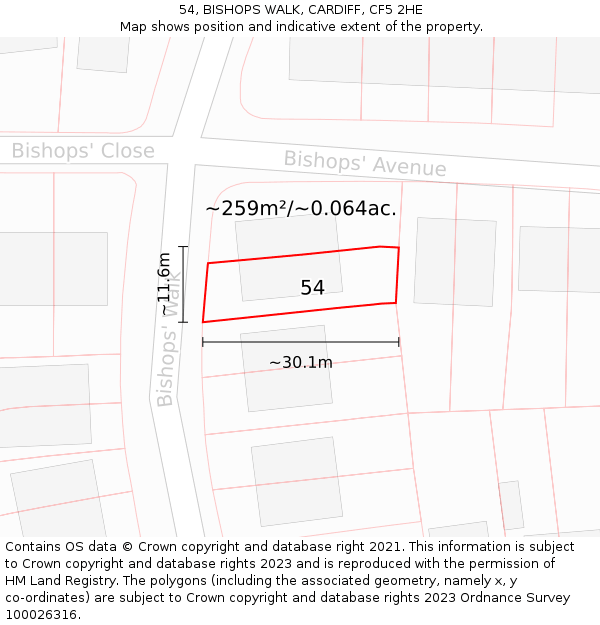 54, BISHOPS WALK, CARDIFF, CF5 2HE: Plot and title map