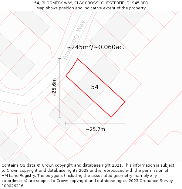 54, BLOOMERY WAY, CLAY CROSS, CHESTERFIELD, S45 9FD: Plot and title map