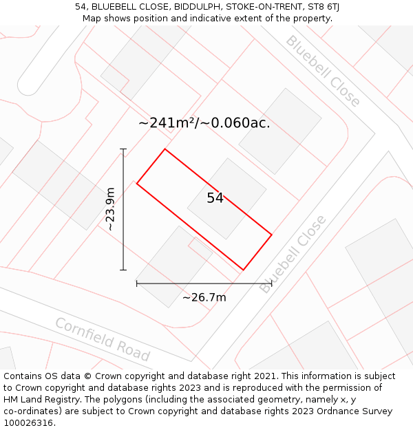 54, BLUEBELL CLOSE, BIDDULPH, STOKE-ON-TRENT, ST8 6TJ: Plot and title map