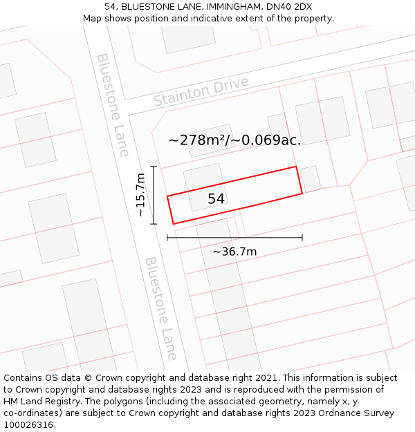 54, BLUESTONE LANE, IMMINGHAM, DN40 2DX: Plot and title map