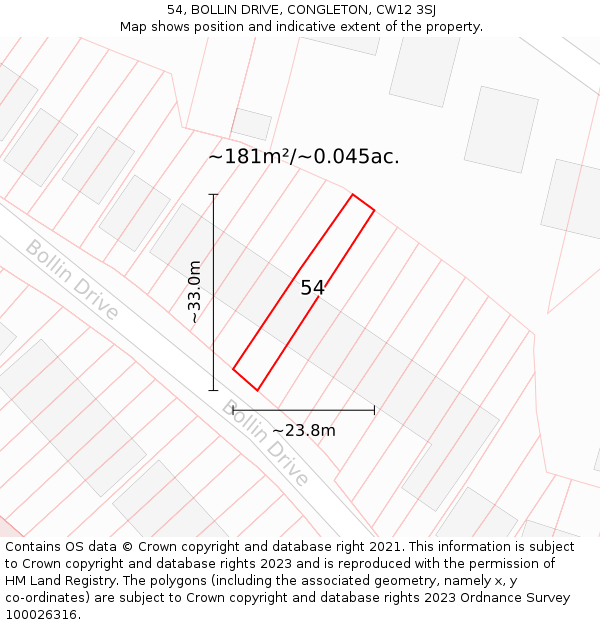 54, BOLLIN DRIVE, CONGLETON, CW12 3SJ: Plot and title map