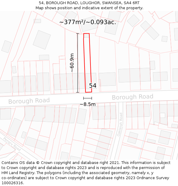 54, BOROUGH ROAD, LOUGHOR, SWANSEA, SA4 6RT: Plot and title map