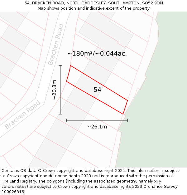 54, BRACKEN ROAD, NORTH BADDESLEY, SOUTHAMPTON, SO52 9DN: Plot and title map