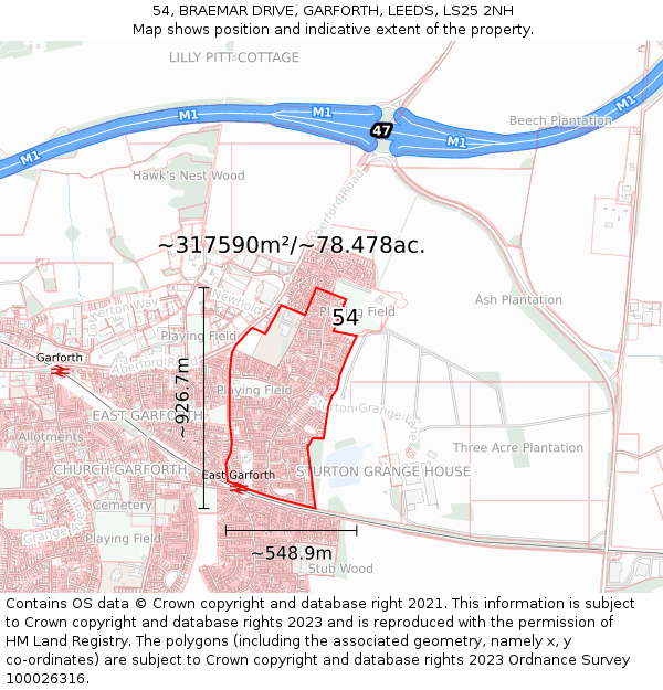 54, BRAEMAR DRIVE, GARFORTH, LEEDS, LS25 2NH: Plot and title map