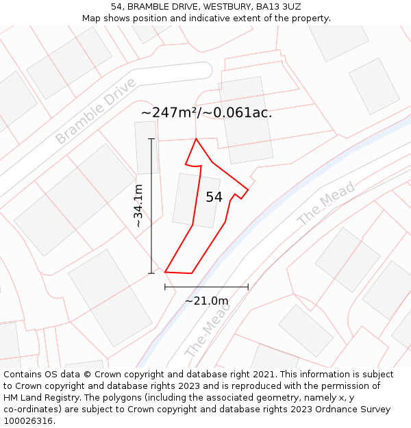 54, BRAMBLE DRIVE, WESTBURY, BA13 3UZ: Plot and title map