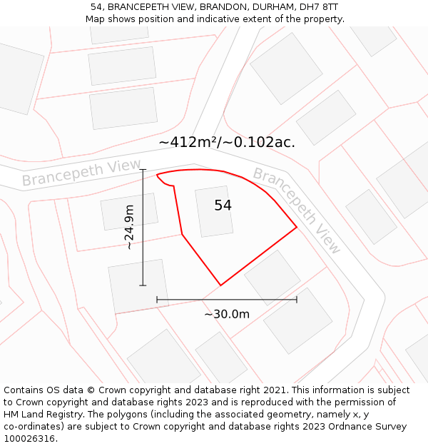 54, BRANCEPETH VIEW, BRANDON, DURHAM, DH7 8TT: Plot and title map